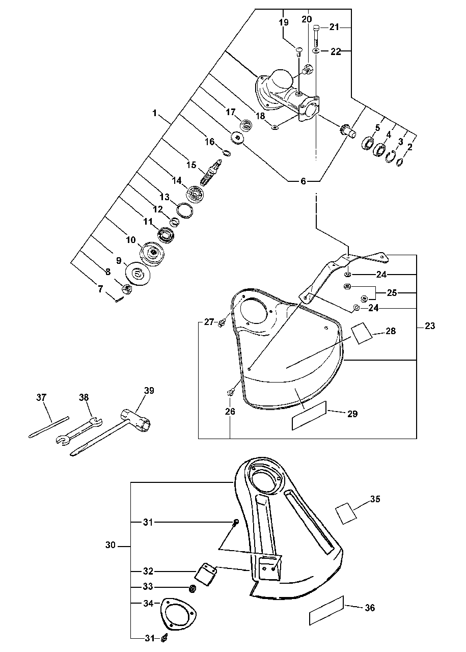 Gear Case, Shields, Tools Diagram and Parts List for 159491 - 999999 Echo Trimmer