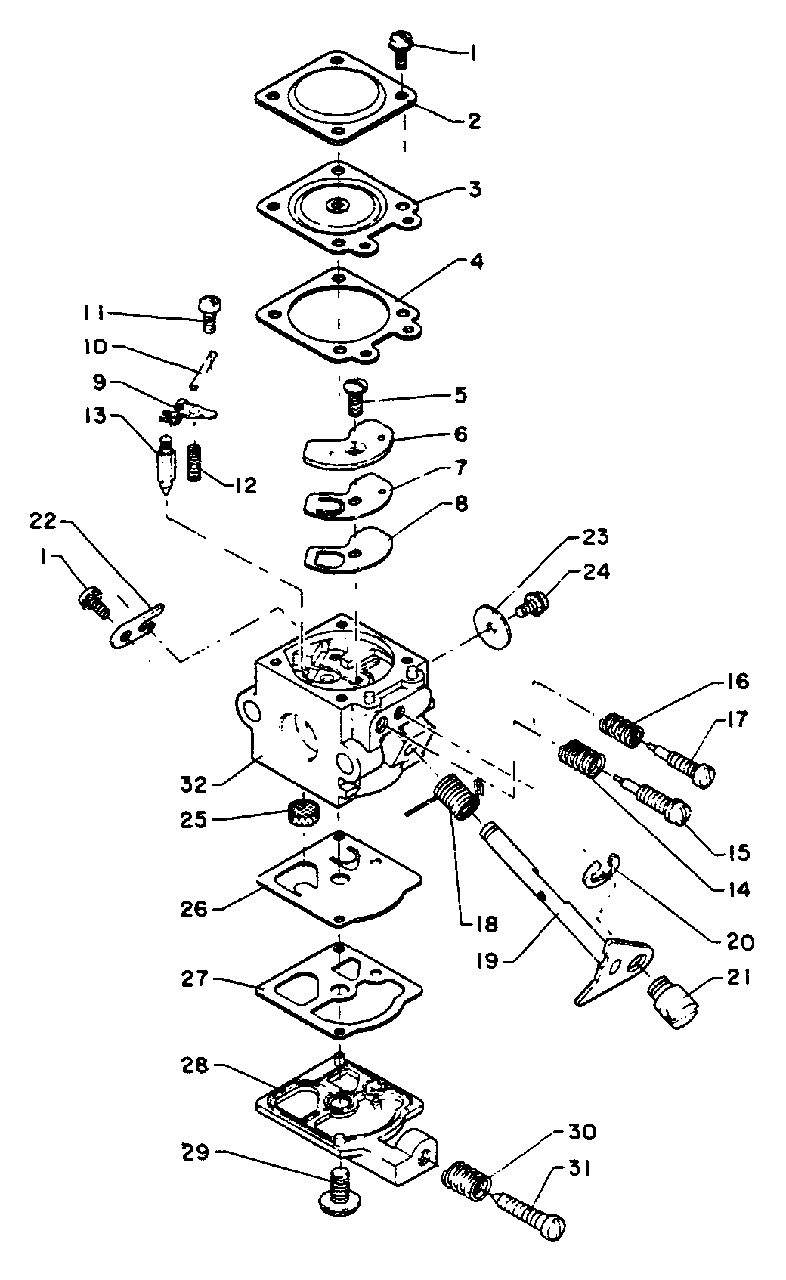 Carburetor Diagram and Parts List for E Version Echo Trimmer
