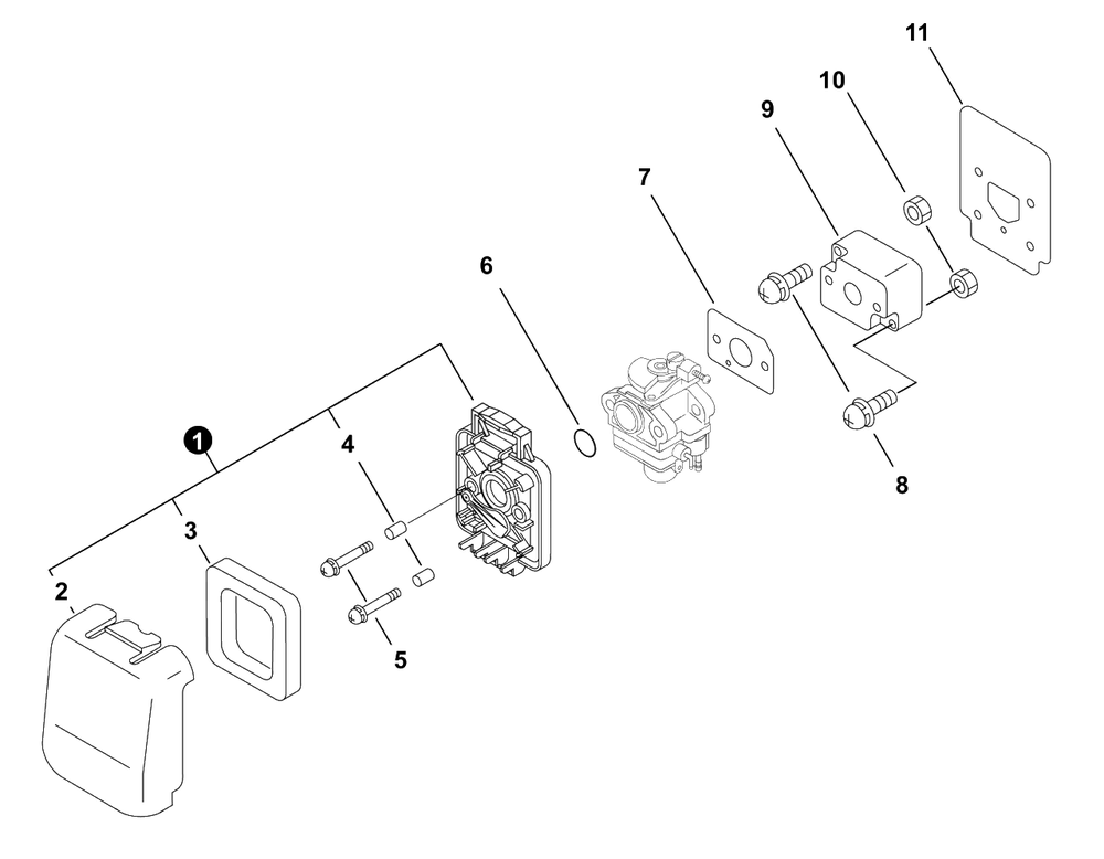 Intake Diagram and Parts List for U54126001001 - U54126999999 Echo Trimmer