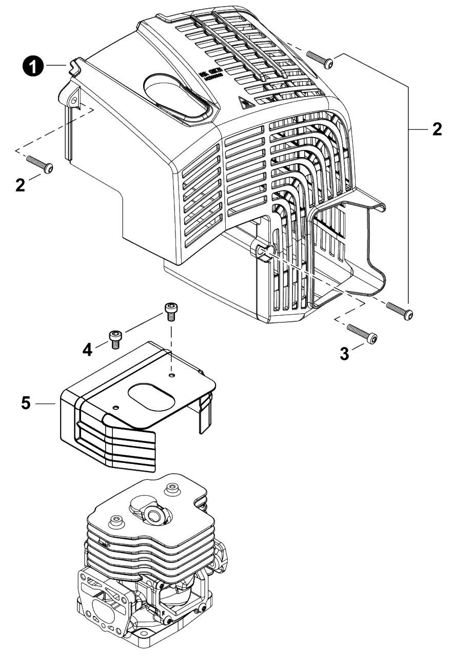 Engine Cover Diagram and Parts List for P56015001001 - P56015999999 Echo Leaf Blower / Vacuum