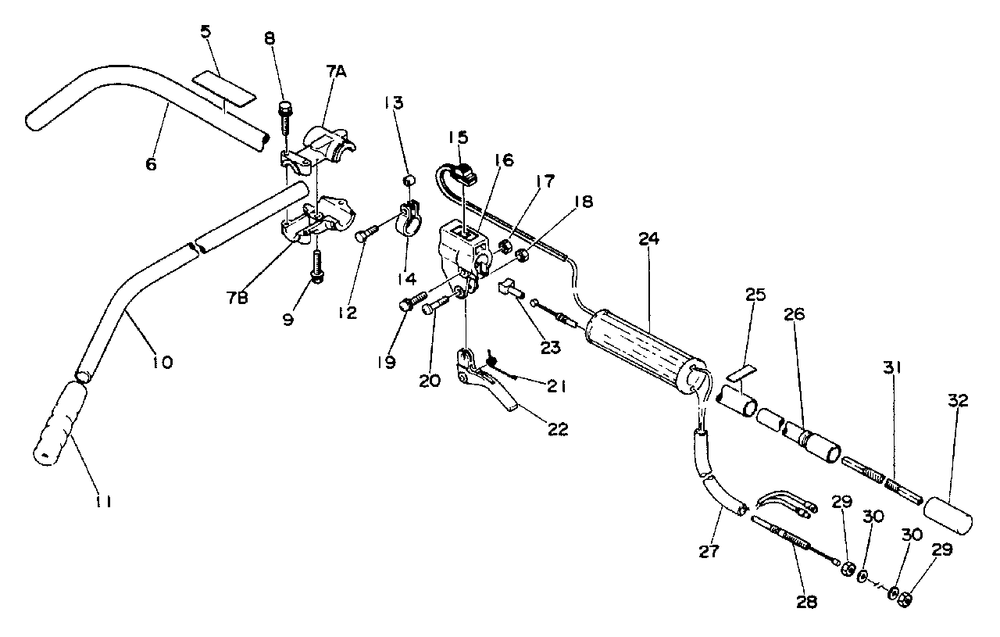 Driveshaft, Handles, Ignition Switch, Throttle Diagram and Parts List for AE Version Echo Trimmer