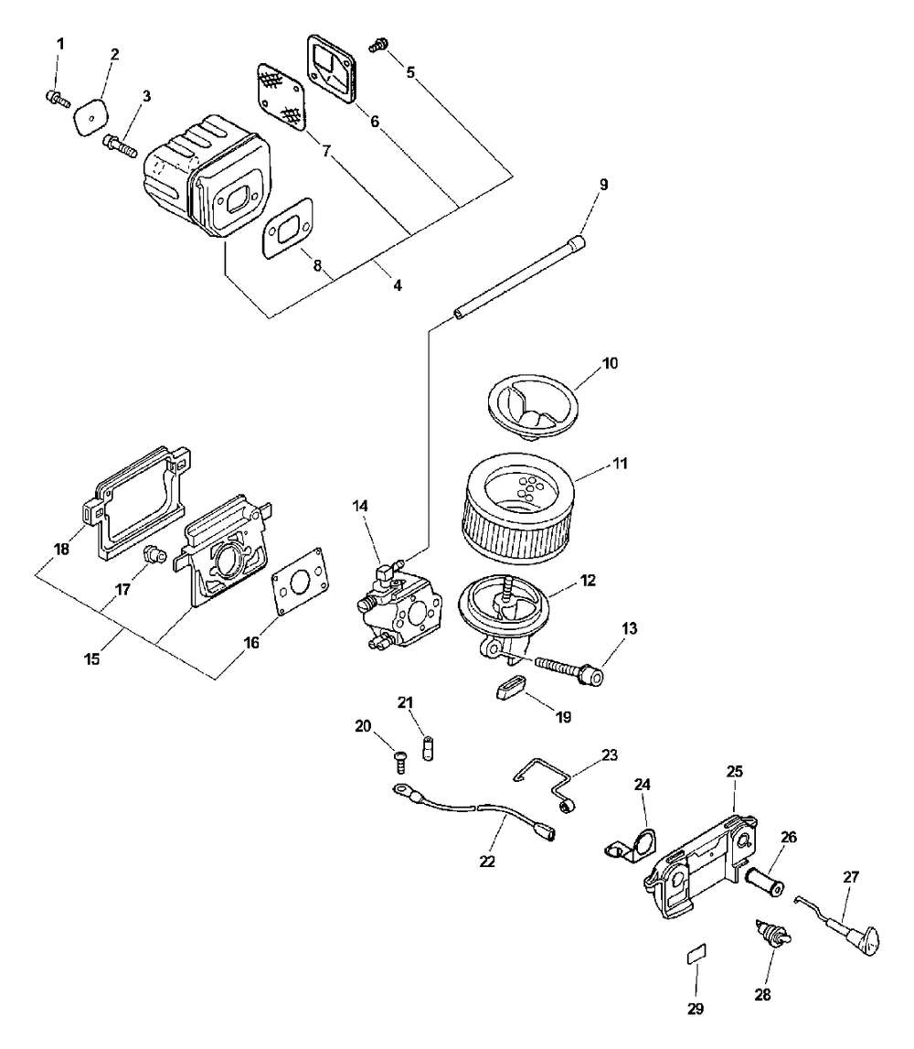 Exhaust, Intake Diagram and Parts List for (Type 1E)(101001 - 999999) Echo Chainsaw