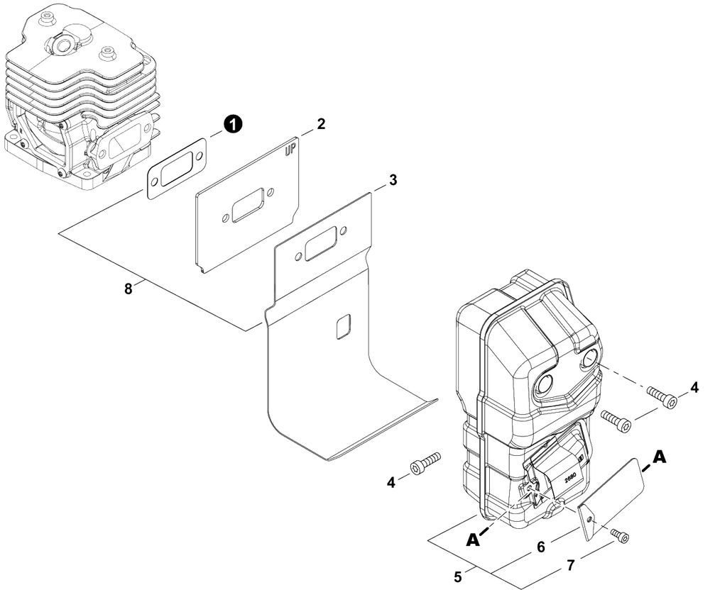 Exhaust Diagram and Parts List for P56015001001 - P56015999999 Echo Leaf Blower / Vacuum