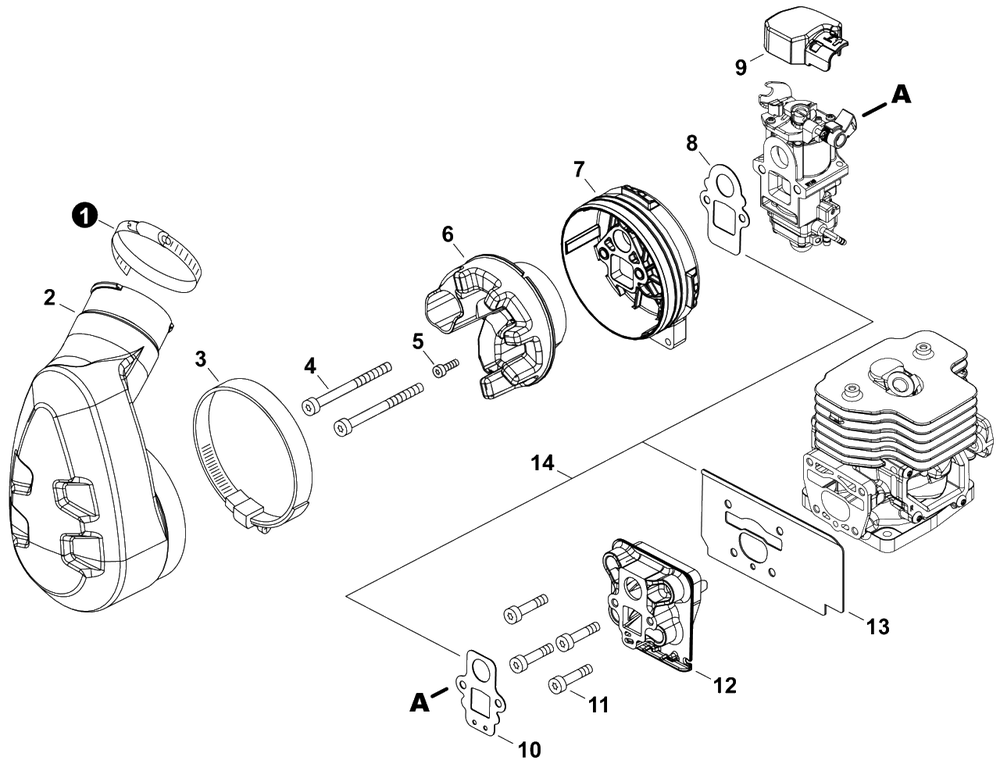 Intake Diagram and Parts List for P56015001001 - P56015999999 Echo Leaf Blower / Vacuum