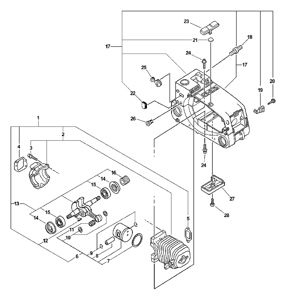 Engine, Engine Cover Diagram and Parts List for (Type 1)(00001001 - 99999999) Echo Chainsaw