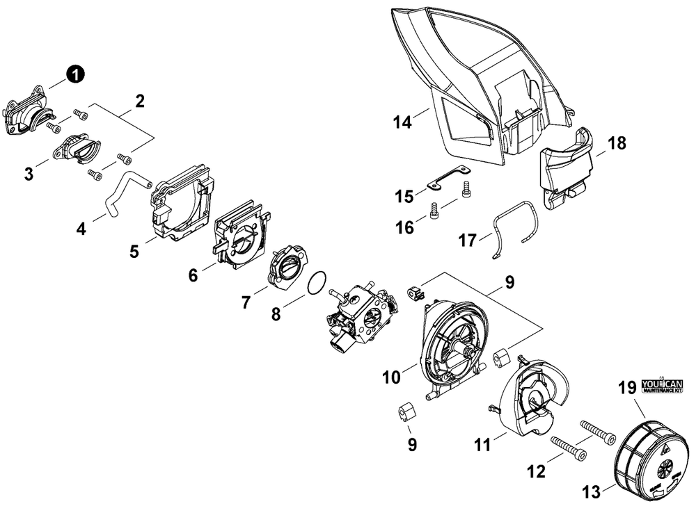 Intake Diagram and Parts List for C92115001001 - C92115999999 Echo Chainsaw
