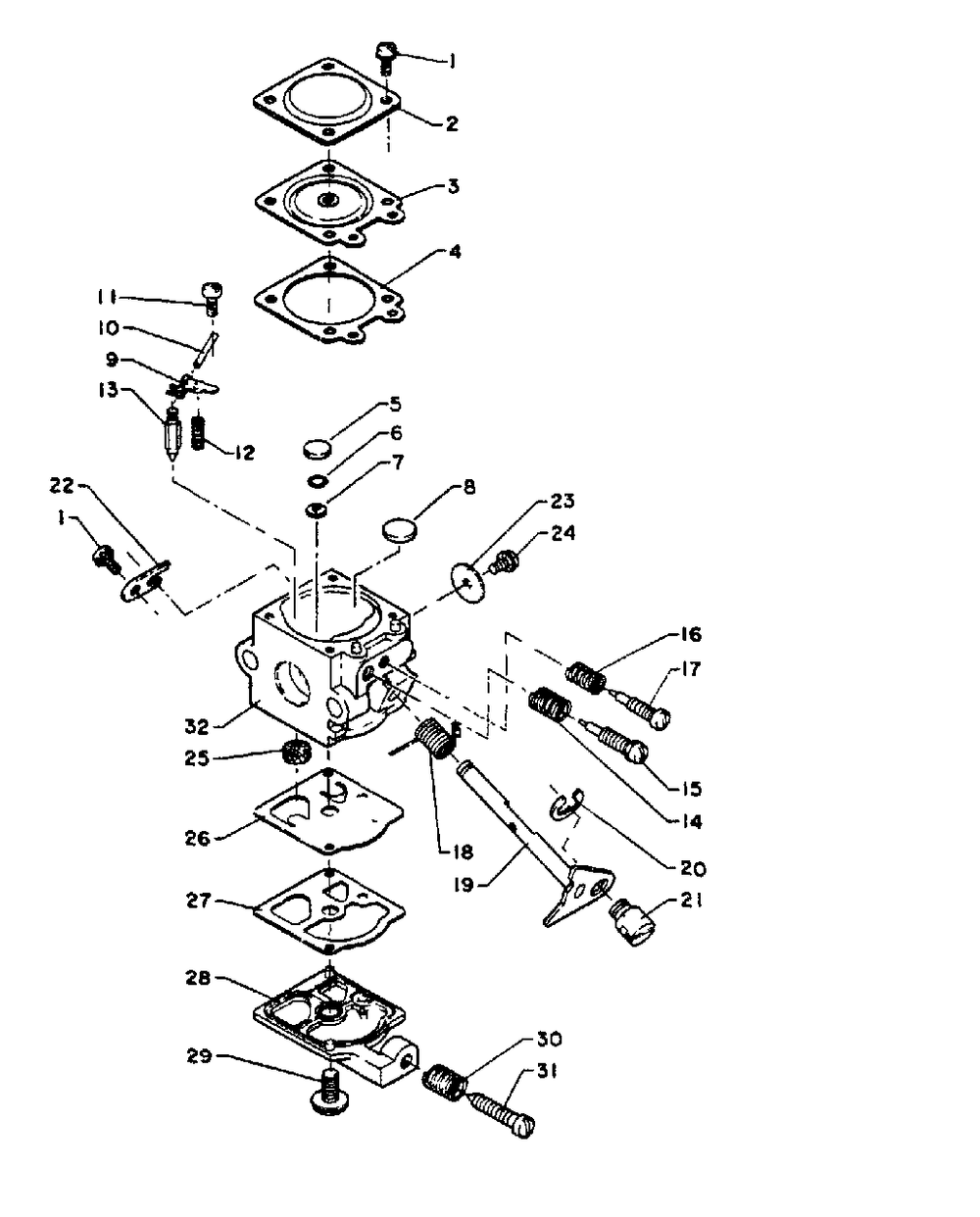 Carburetor Diagram and Parts List for AE Version Echo Trimmer