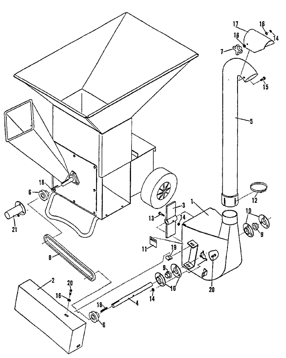 Blower Attachment Diagram and Parts List for E081612 - E999999 Echo Chipper Shredder