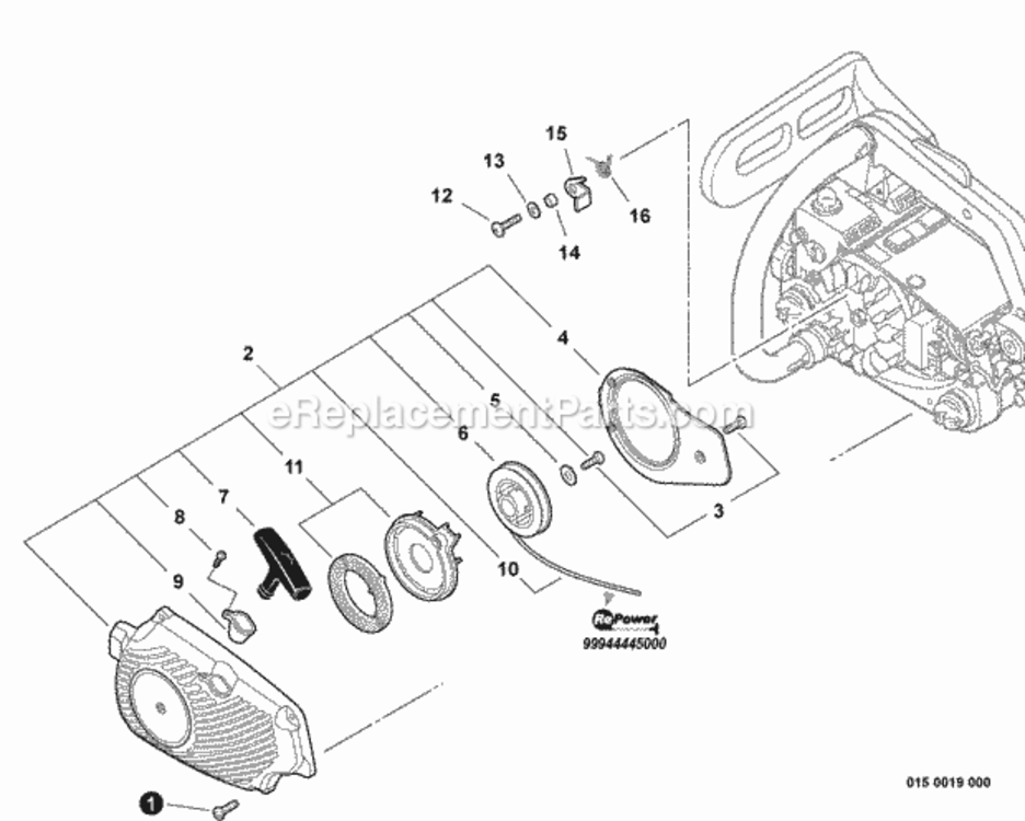 Starter Diagram and Parts List for C26111001001 - C26111999999 Echo Chainsaw