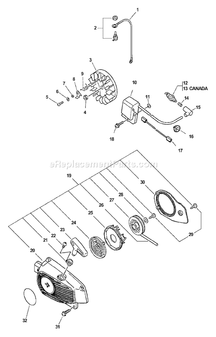 Page H Diagram and Parts List for 03001001 - 03999999 Echo Chainsaw