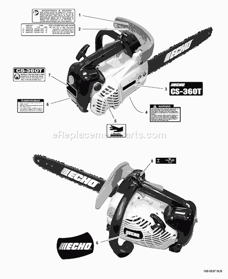 Page L Diagram and Parts List for 09001001 - 09999999 Echo Chainsaw