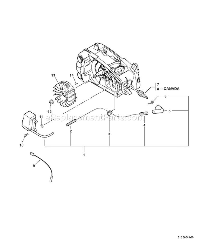 Page H Diagram and Parts List for C04212001001 - C04212999999 Echo Chainsaw