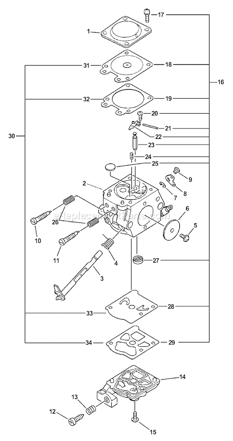 Page A Diagram and Parts List for Type 1 -001001 - 025666 Echo Chainsaw