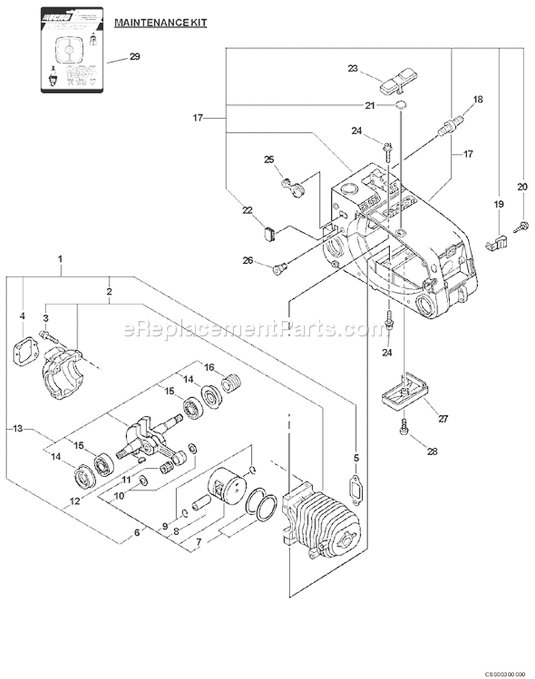 Page D Diagram and Parts List for Type 1 -001001 - 025666 Echo Chainsaw