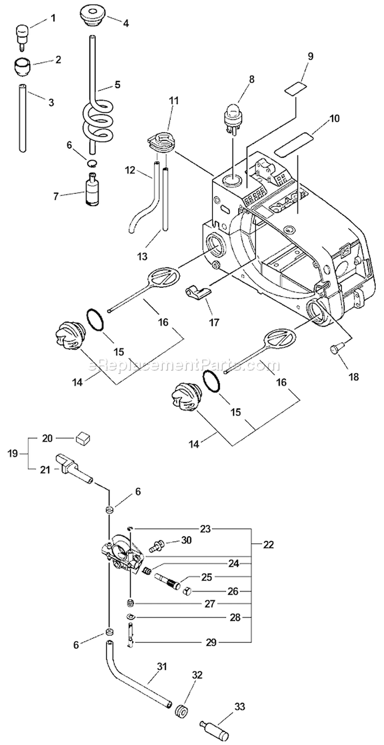 Page E Diagram and Parts List for Type 1 -001001 - 025666 Echo Chainsaw