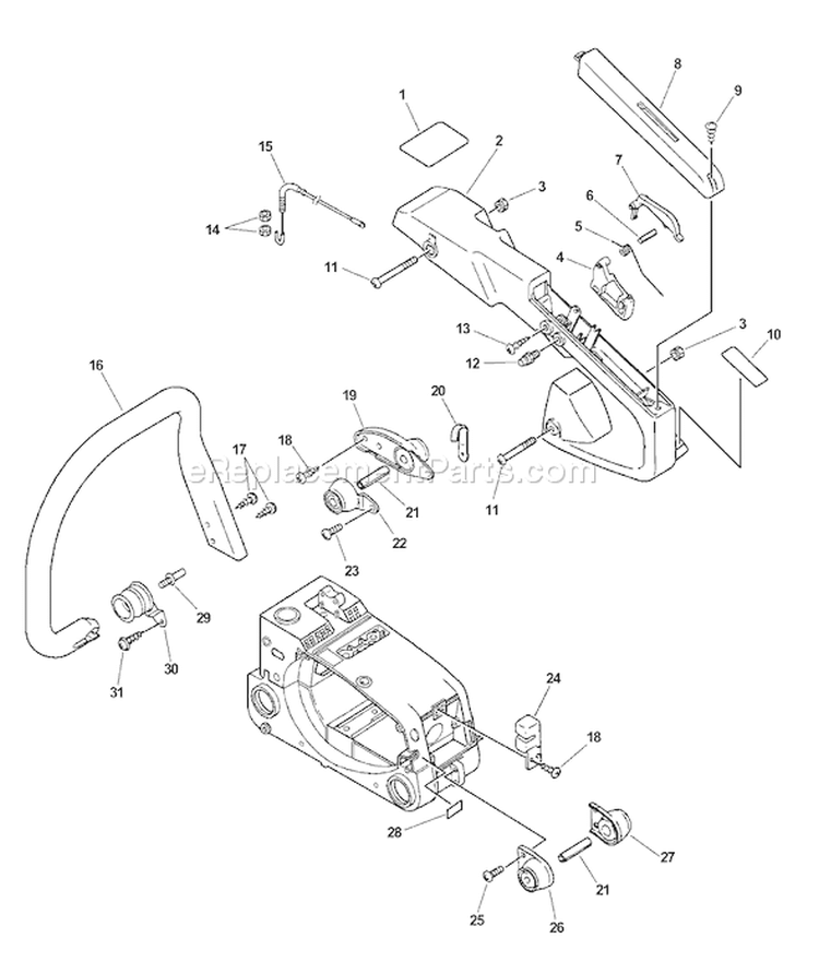 Page F Diagram and Parts List for 04001001 - 04999999 Echo Chainsaw