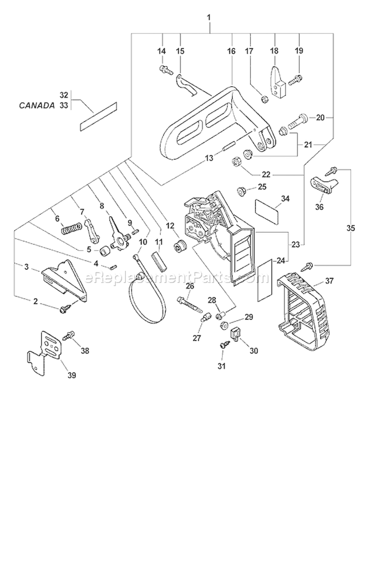 Page B Diagram and Parts List for 02006474 - 02999999 Echo Chainsaw