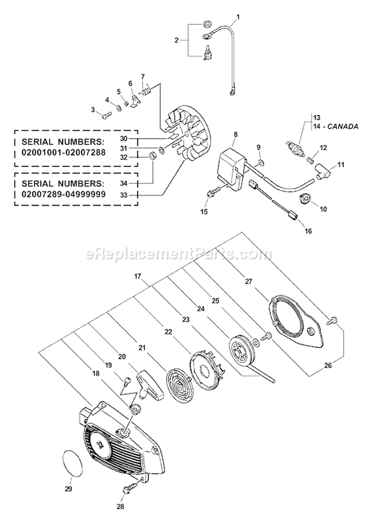 Page H Diagram and Parts List for 02001001-02006473 Echo Chainsaw