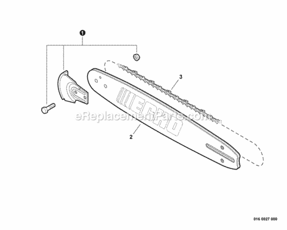 Guide_Bar_Saw_Chain_Kick_Guard Diagram and Parts List for C19612001001 - C19612999999 Echo Chainsaw