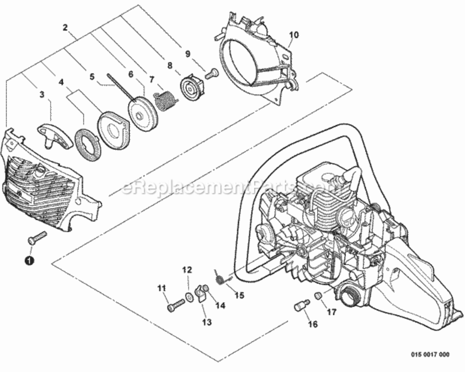 Starter Diagram and Parts List for C19813001001 - C19813999999 Echo Chainsaw