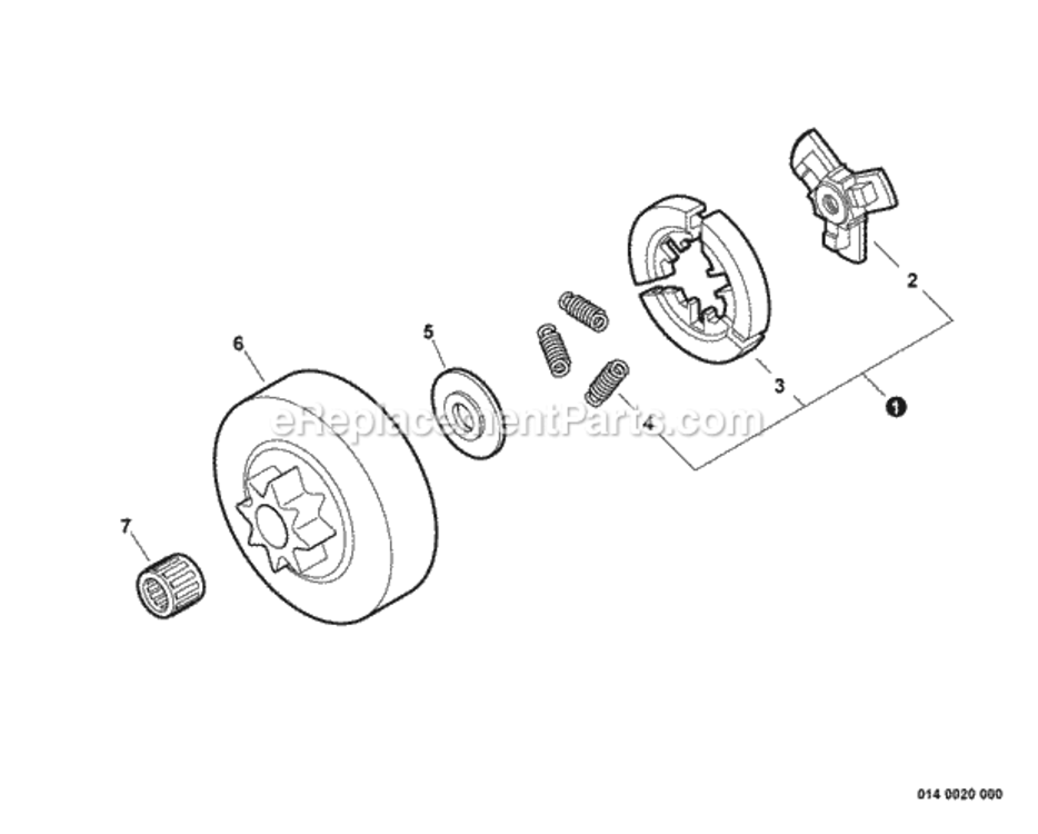 Clutch Diagram and Parts List for C23411001001 - C23411999999 Echo Chainsaw