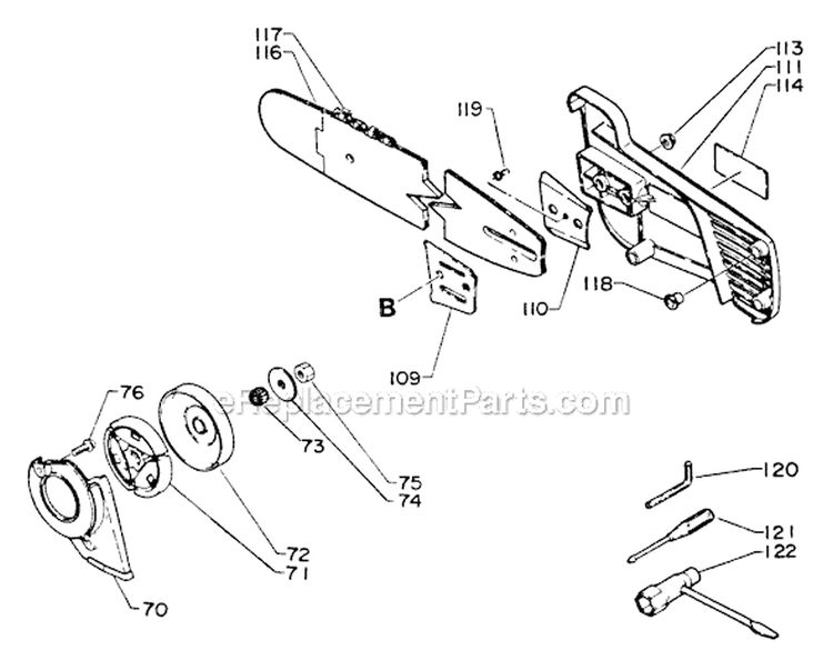 Clutch/Cutting Attachment/Tools Diagram and Parts List for  Echo Chainsaw