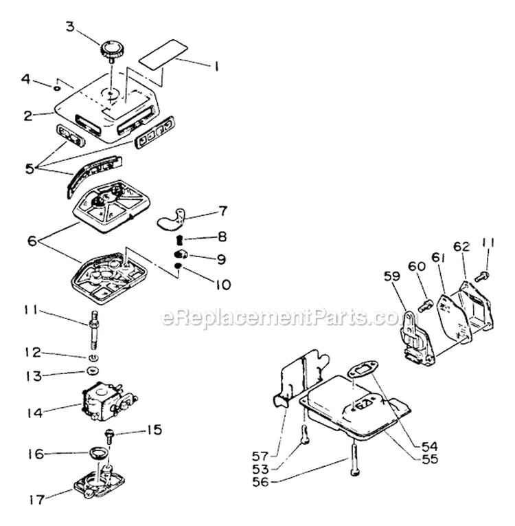 Exhaust/Air Cleaner Diagram and Parts List for  Echo Chainsaw