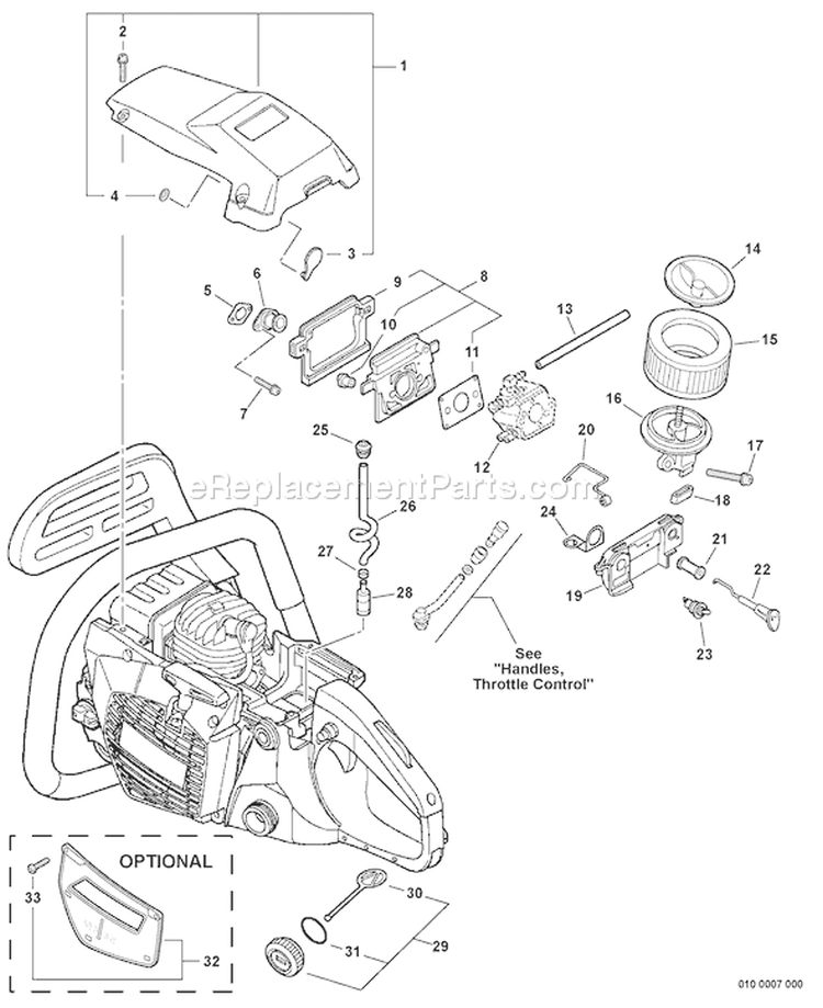 Page E Diagram and Parts List for 08007505 - 08999999 Echo Chainsaw