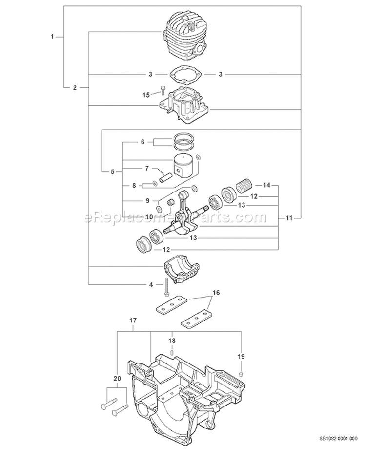 Page F Diagram and Parts List for 08007505 - 08999999 Echo Chainsaw