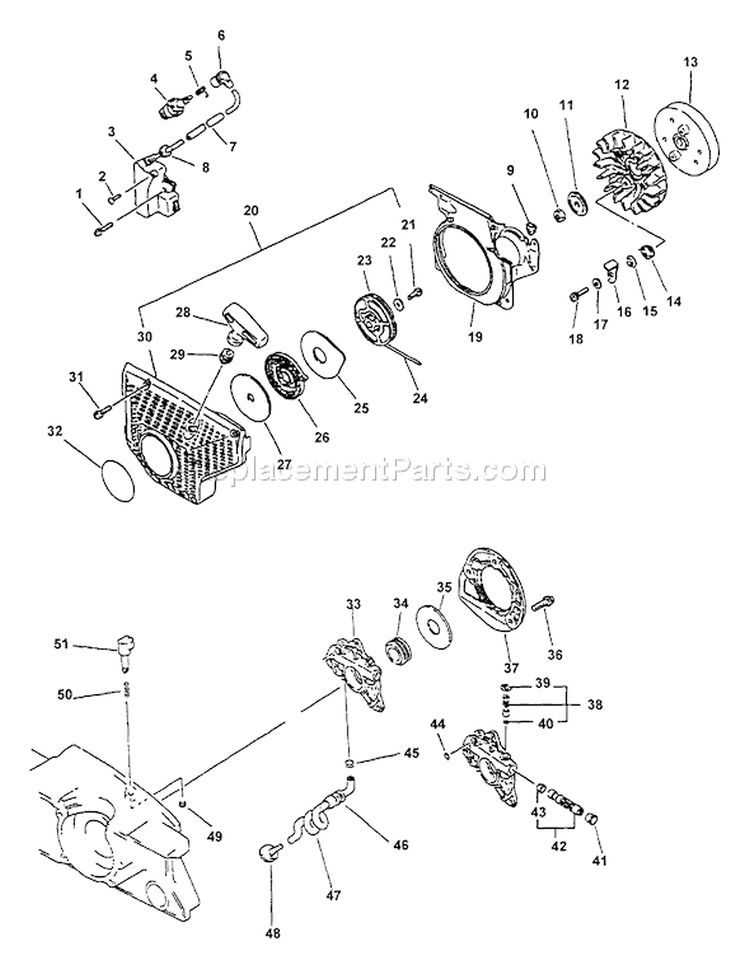 Page E Diagram and Parts List for Type 1E Echo Chainsaw