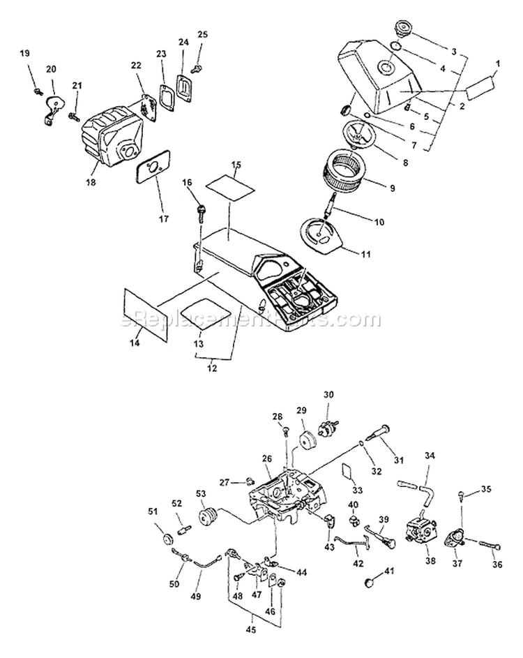 Page F Diagram and Parts List for Type 1E Echo Chainsaw