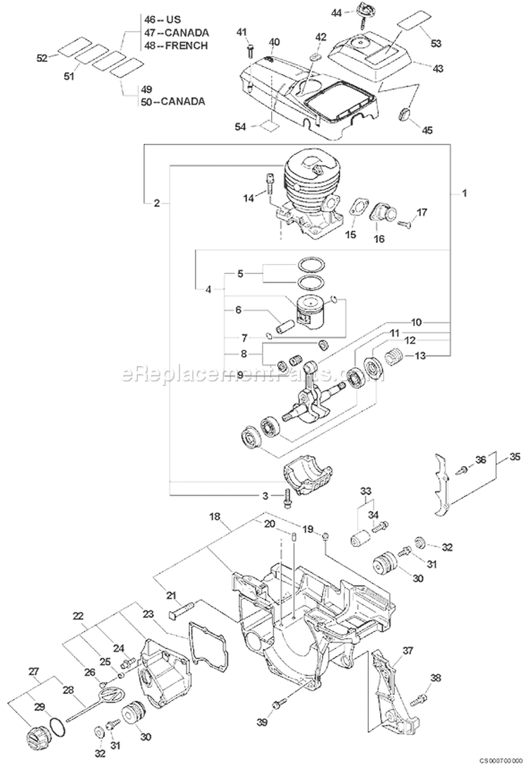 Page E Diagram and Parts List for 07002930 - 07999999 Echo Chainsaw