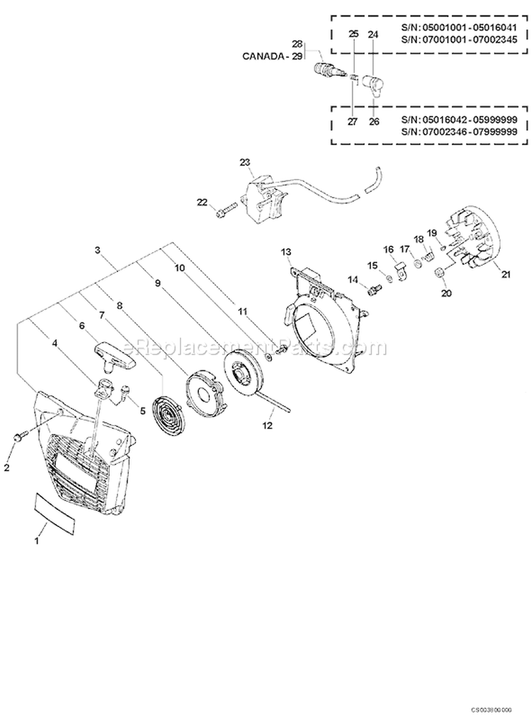 Page G Diagram and Parts List for 07002930 - 07999999 Echo Chainsaw