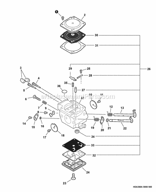 Carburetor_--_Hda-268A Diagram and Parts List for C25812001001 - C25812999999 Echo Chainsaw