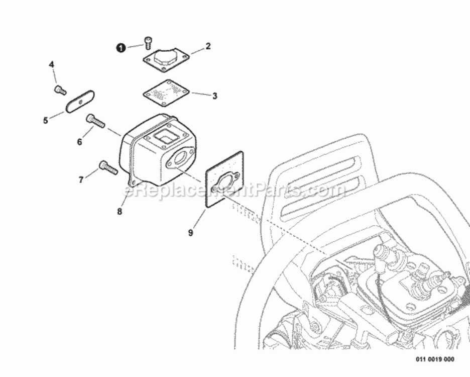 Exhaust Diagram and Parts List for C25812001001 - C25812999999 Echo Chainsaw