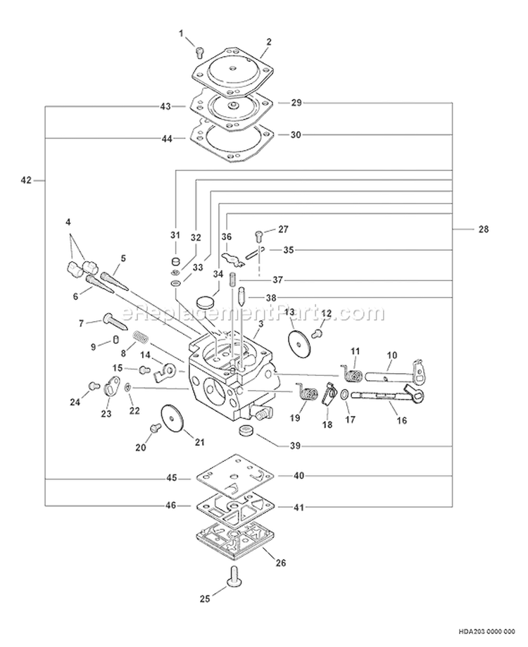 Page B Diagram and Parts List for 04001001 - 04999999 Echo Chainsaw