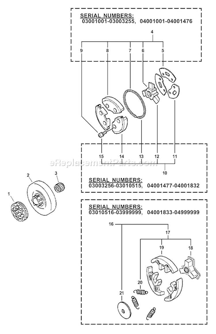 Page D Diagram and Parts List for 04001001 - 04999999 Echo Chainsaw