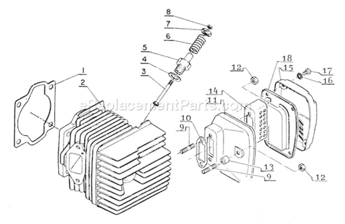 Cylinder_Muffler Diagram and Parts List for  Echo Chainsaw