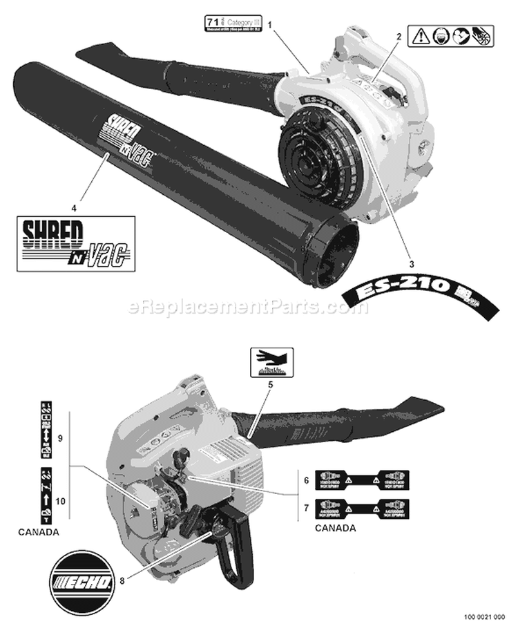 Page L Diagram and Parts List for P07113001001 - P07113999999 Echo Chipper Shredder