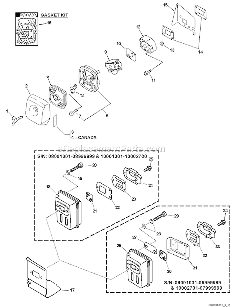 Page E Diagram and Parts List for 10001001 - 10999999 Echo Chipper Shredder
