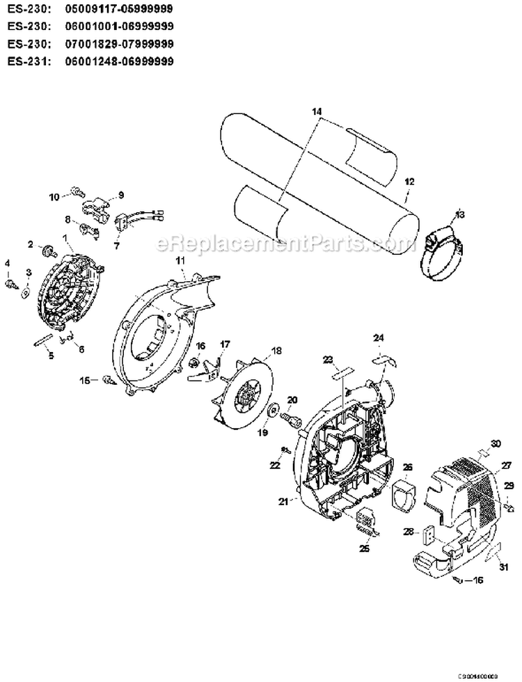 Page D Diagram and Parts List for 06001001 - 06999999 Echo Chipper Shredder