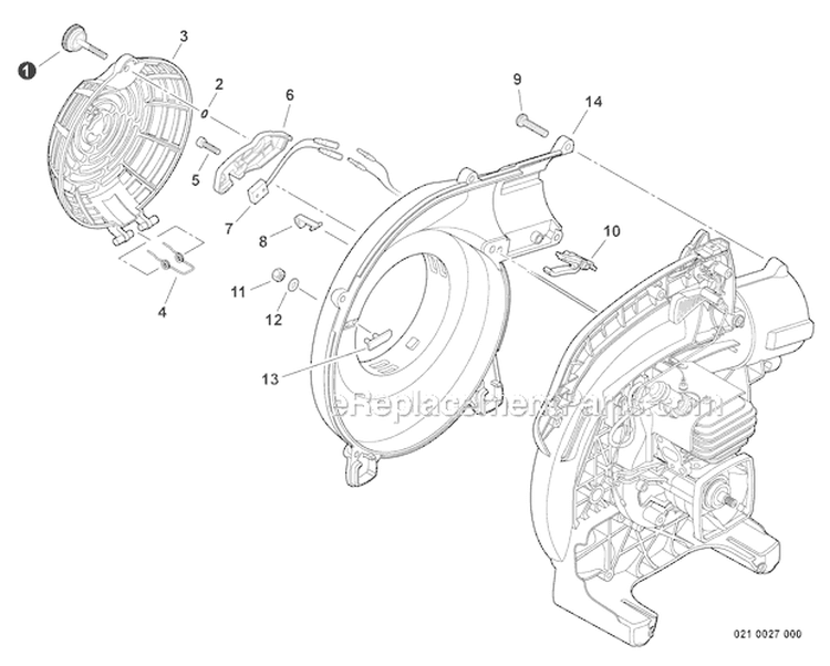 Debris Cover, Left Fan Cover Diagram and Parts List for P33612001001-P33612999999 Echo Chipper Shredder