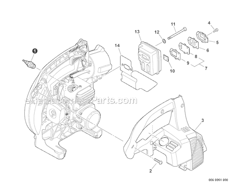 Engine Cover, Exhaust Diagram and Parts List for P33612001001-P33612999999 Echo Chipper Shredder