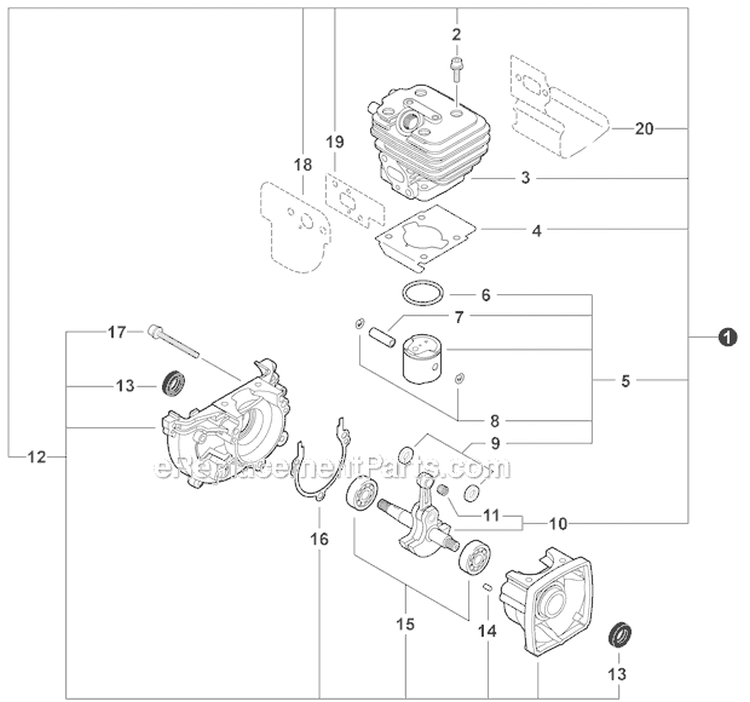 Engine, Short Block - Sb1104 Diagram and Parts List for P33612001001-P33612999999 Echo Chipper Shredder