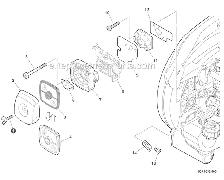 Intake Diagram and Parts List for P33612001001-P33612999999 Echo Chipper Shredder