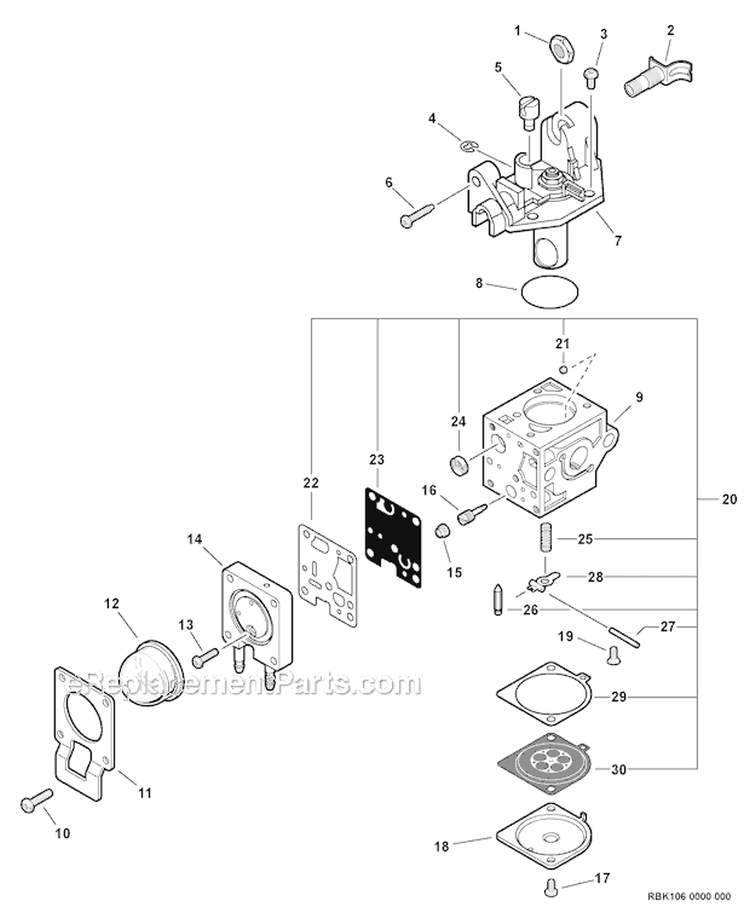 Carburetor - Rb-K106 Diagram and Parts List for P33711001001-P33711999999 Echo Chipper Shredder