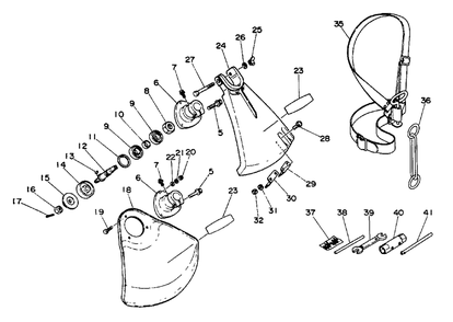 Shield, Gear Case, Harness, Tools Diagram and Parts List for AE Version Echo Trimmer