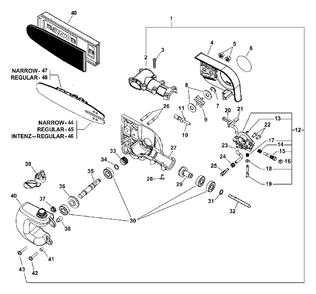 Gear Case, Auto-Oiler, Guide Bar, Chain S/N: 505900 - 999999 Diagram and Parts List for  Echo Pole Saw