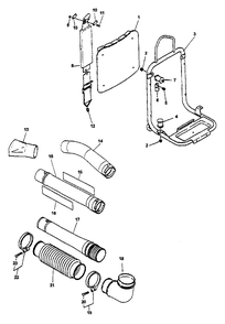 Frame, Back Pack, Pipes Diagram and Parts List for (Type 1E)(001001 - 509500) Echo Leaf Blower / Vacuum