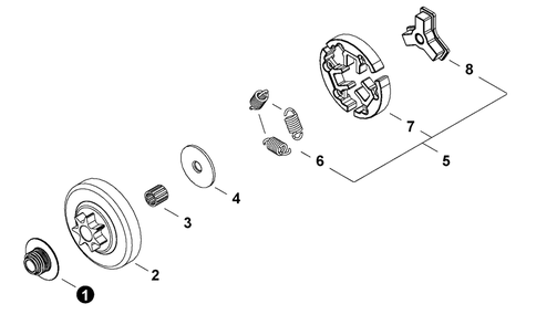 Clutch Diagram and Parts List for C91315001001 - C91315999999 Echo Chainsaw